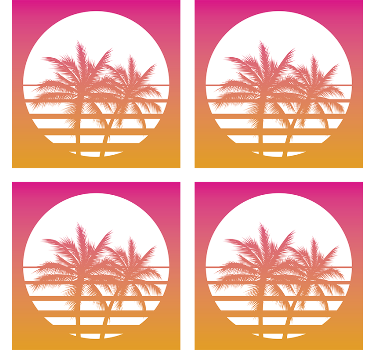 Bases para copos sol 70's Sunset vintage landscape - TenStickers