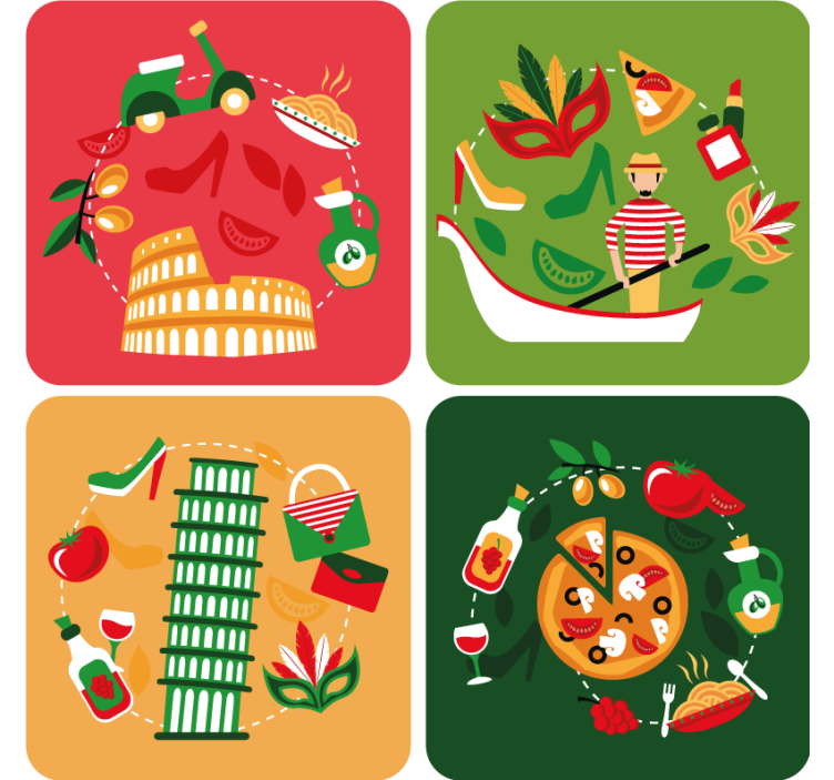 ícones mais famosos da itália mais bases para copos - TenStickers