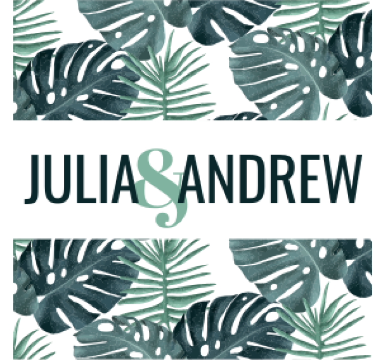 Bases para copos de casamentos Com folhas e nomes - TenStickers