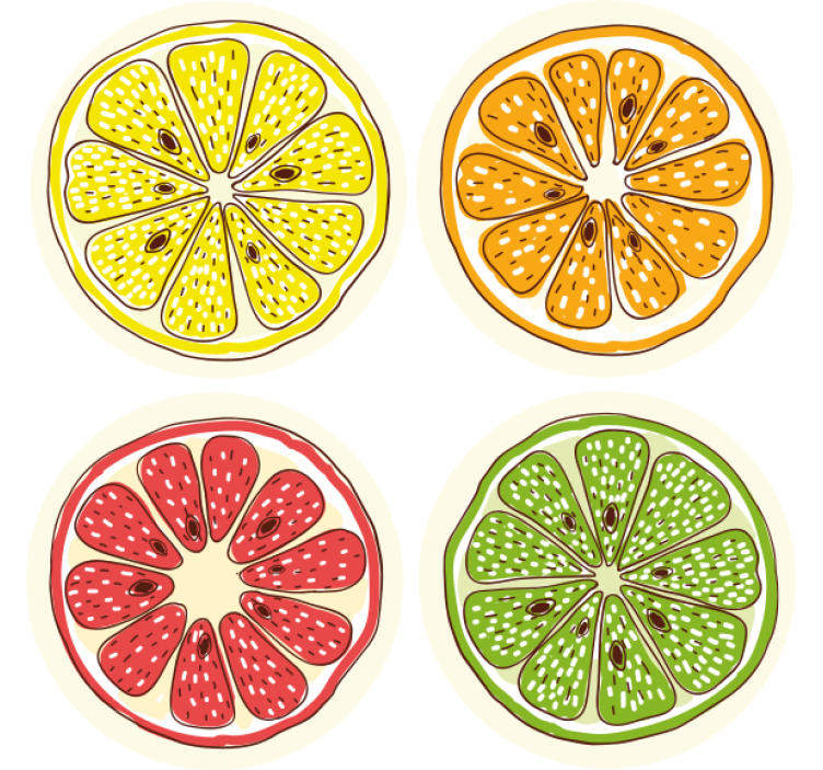 Bases para copos vintage Frutas diferentes - TenStickers