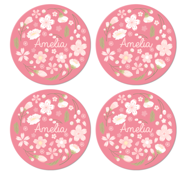 Bases para copos personalizáveis Flores de cerejeira com nome - TenStickers