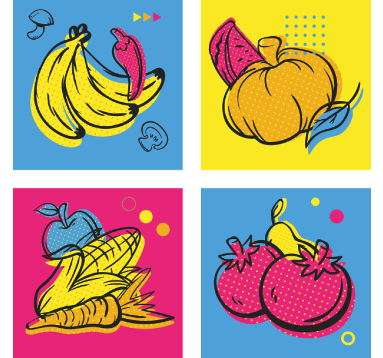 Bases para copos modernas Frutas e vegetais vibrantes de desenho  - TenStickers