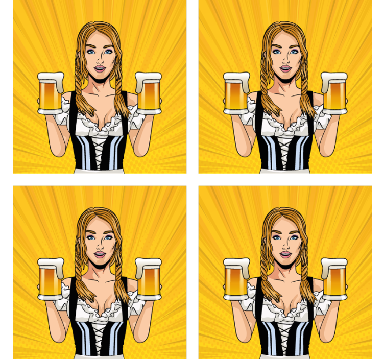 Bases para copos cerveja mulher sorridente com cervejas - TenStickers