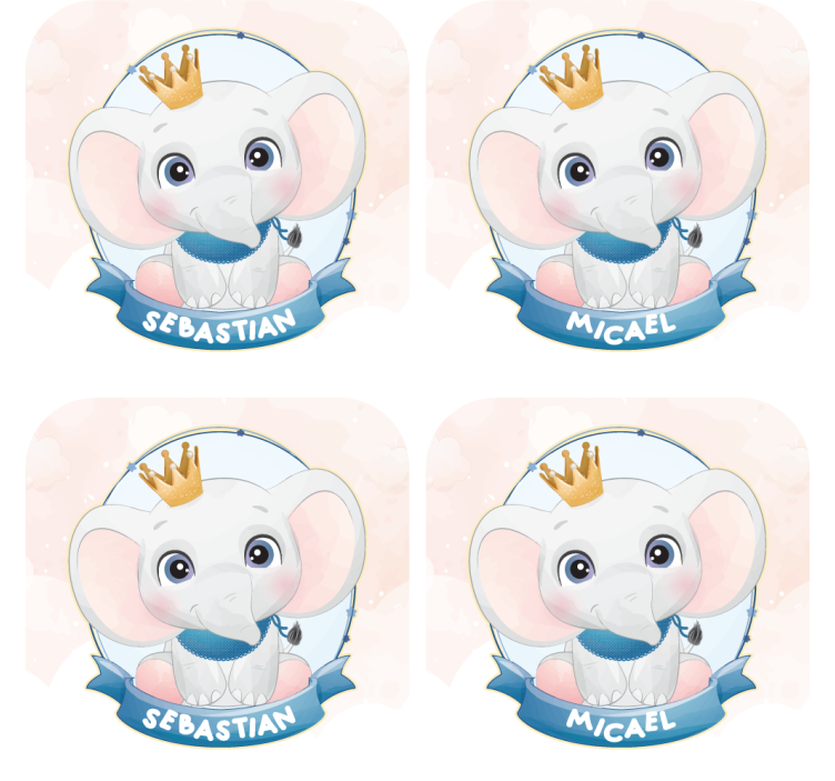 Bases para copos personalizáveis Elefante fofo para menino com no - TenStickers