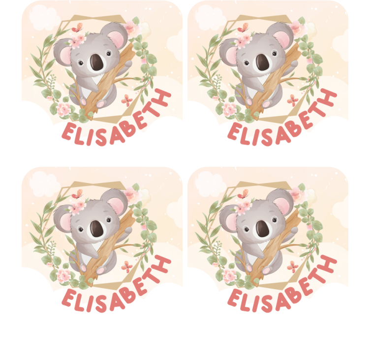 Bases para copos personalizáveis koala fofo com flores - TenStickers