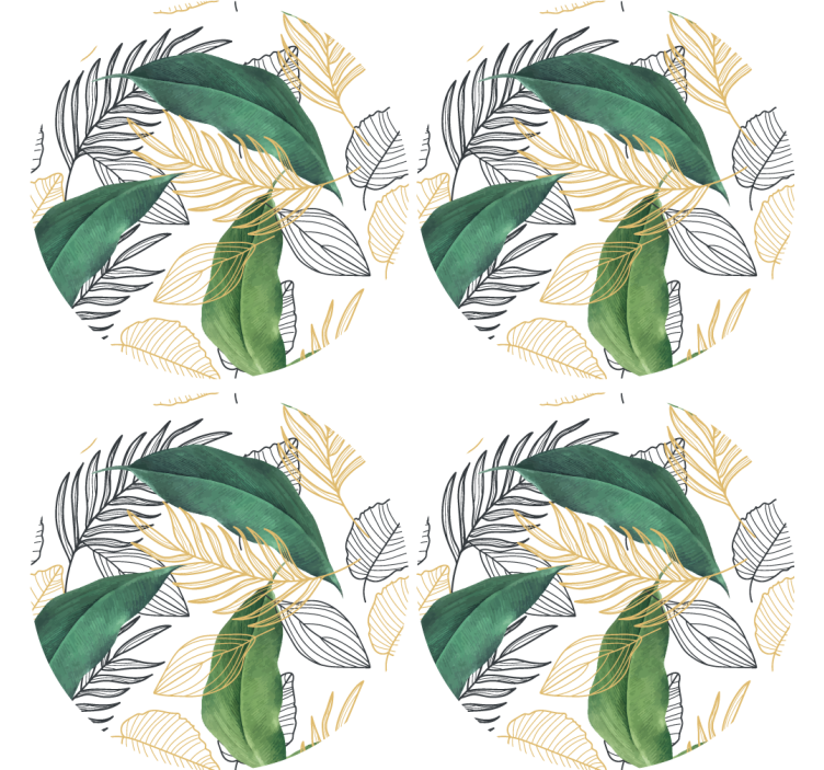 Bases para copos modernas Elegantes folhas verdes e douradas - TenStickers