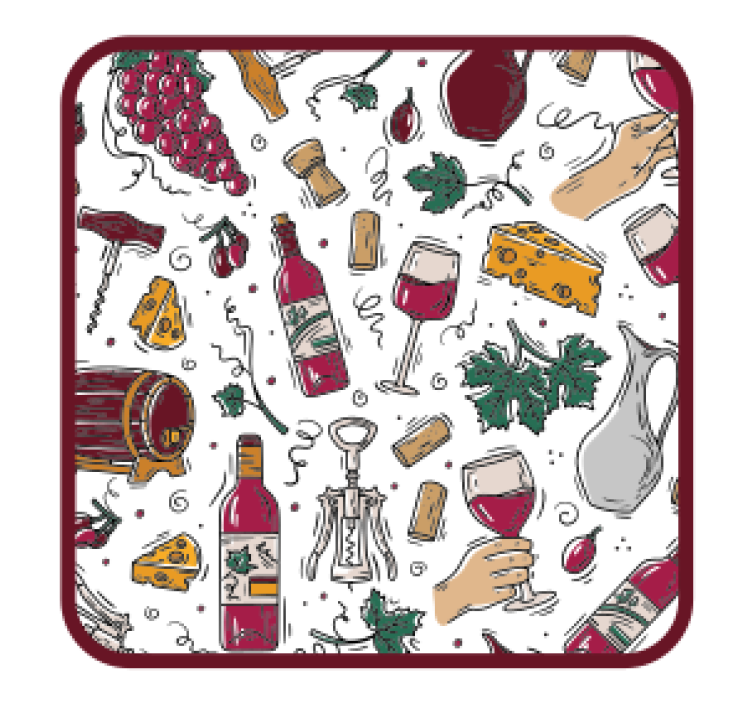 Bases para copos cerveja garrafas vinho uvas queijo - TenStickers