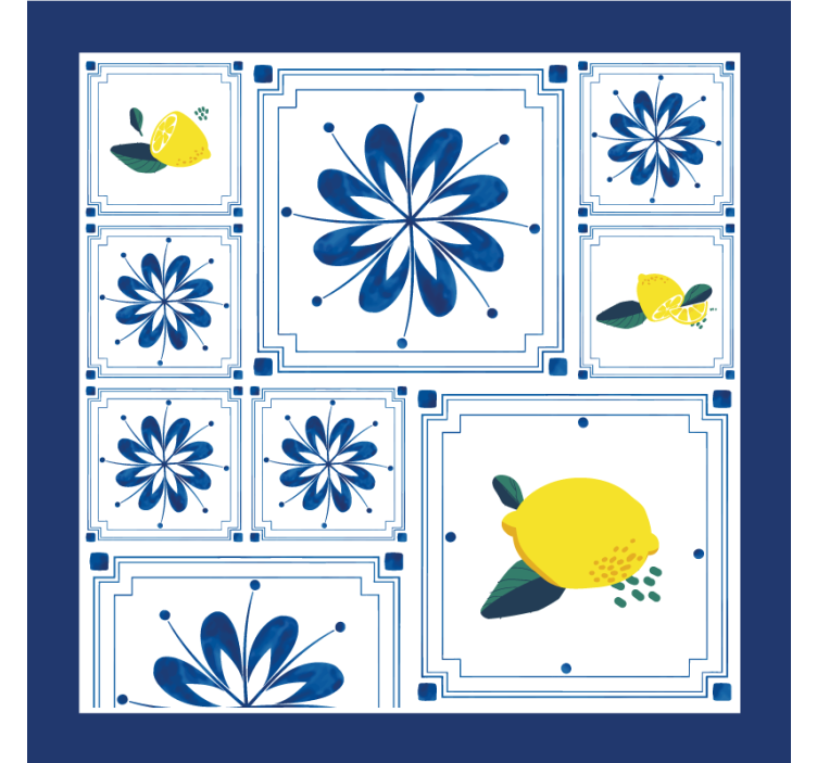 Bases para copos azulejos padrão floral limão - TenStickers