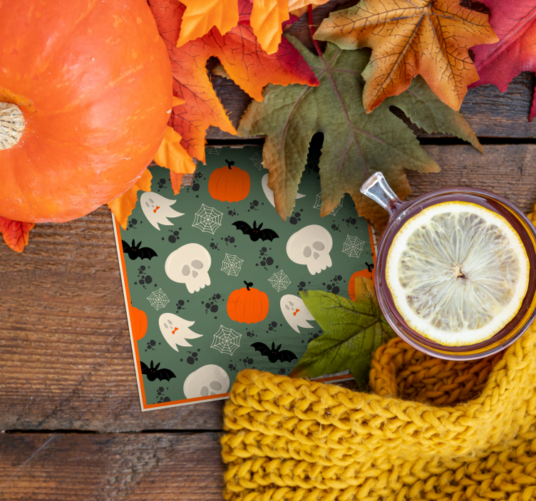 Abóboras, fantasmas e aranhas base para copos de halloween - TenStickers