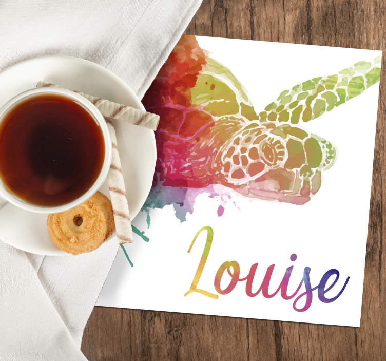 Base para copos de animais tartaruga colorida com nome - TenStickers