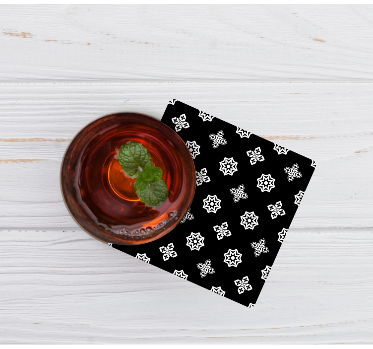 Bases para copos de azulejos Azulejo preto e branco padrão vintag - TenStickers