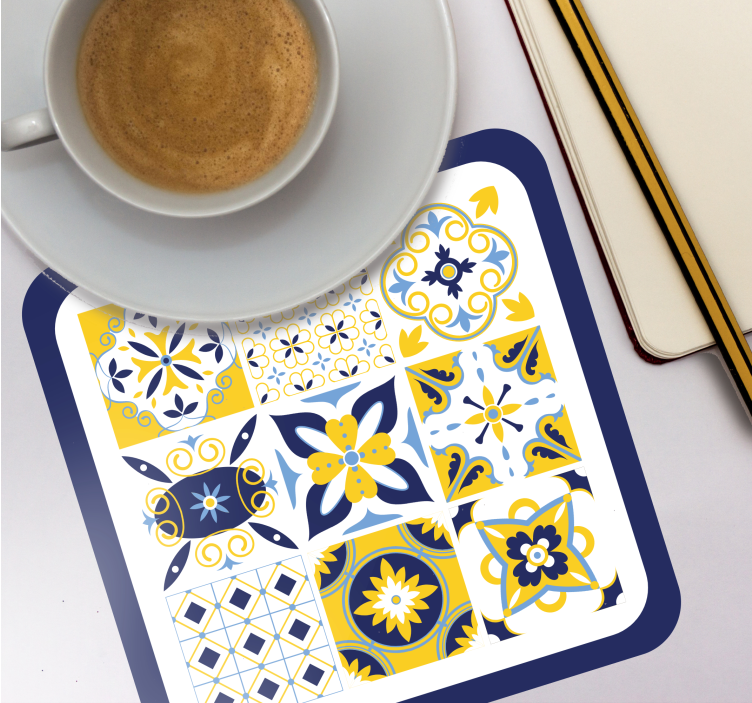 Bases para copos de azulejos Estilo português azul - TenStickers