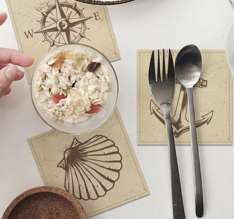 Bases para copos de conchas Objetos do mar vintage - TenStickers
