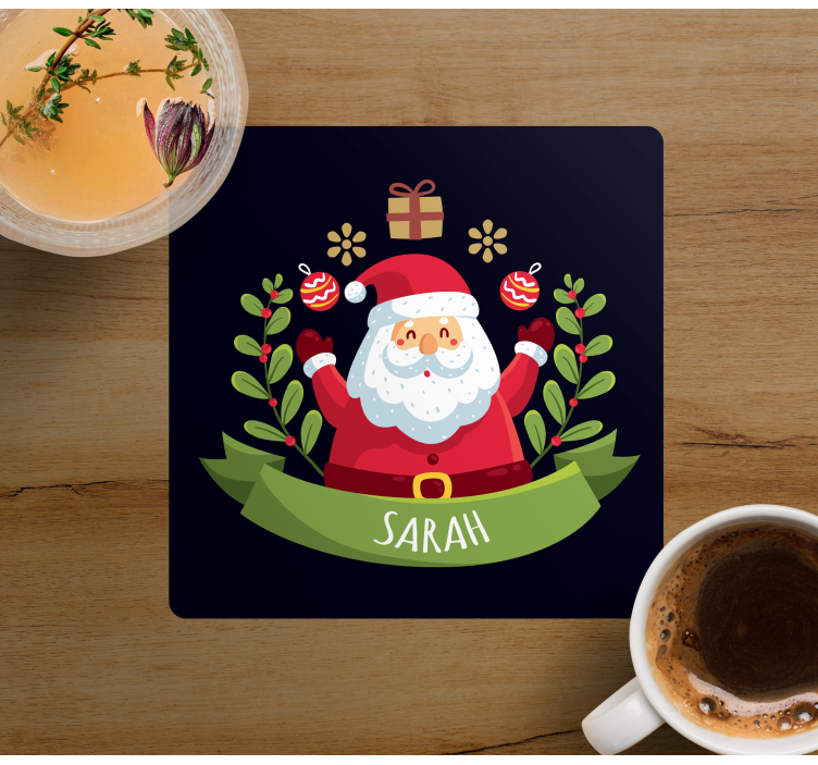 Bases para copos de natal Papai noel com nome - TenStickers