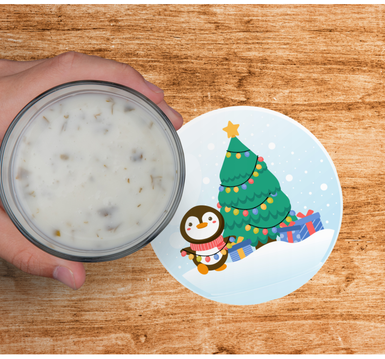 Bases para copos de natal Pinguins e árvore de natal - TenStickers