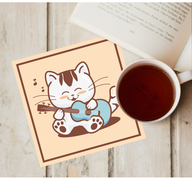 Bases para copos modernas Desenho de gato músico - TenStickers