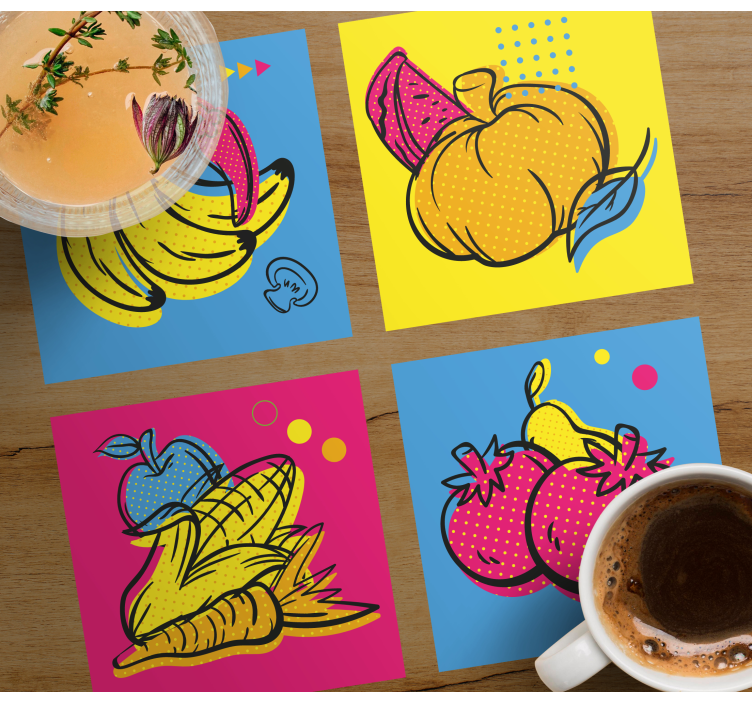 Bases para copos modernas Frutas e vegetais vibrantes de desenho  - TenStickers