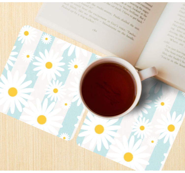 Bases para copos modernas Margaridas com fundo azul listrado - TenStickers