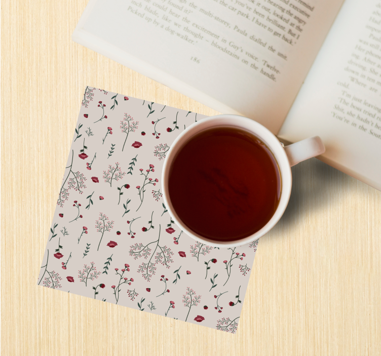 Bases para copos modernas Padrão floral vermelho minimalista - TenStickers