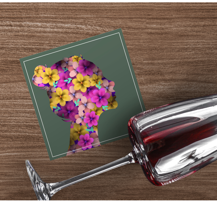 Bases para copos modernas Silhueta de mulher com flores - TenStickers