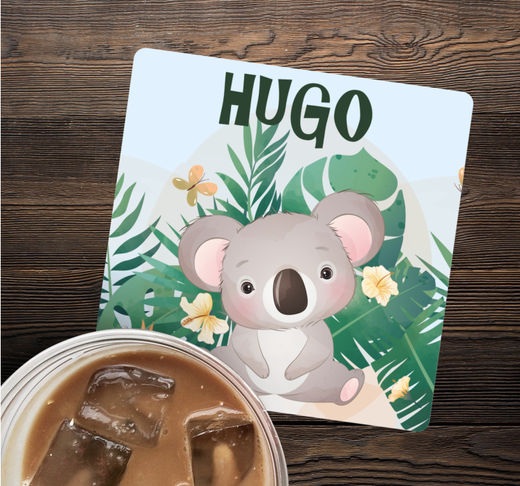 Bases para copos personalizáveis Coala fofo para menino com nome - TenStickers