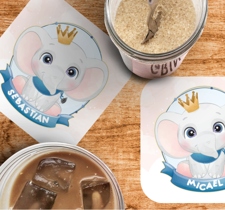 Bases para copos personalizáveis Elefante fofo para menino com no - TenStickers
