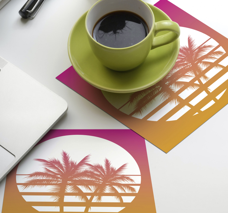 Bases para copos sol 70's Sunset vintage landscape - TenStickers