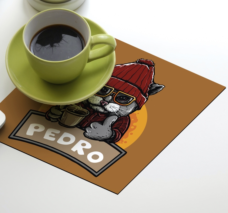 Bases para copos vintage Gato retrô com nome - TenStickers
