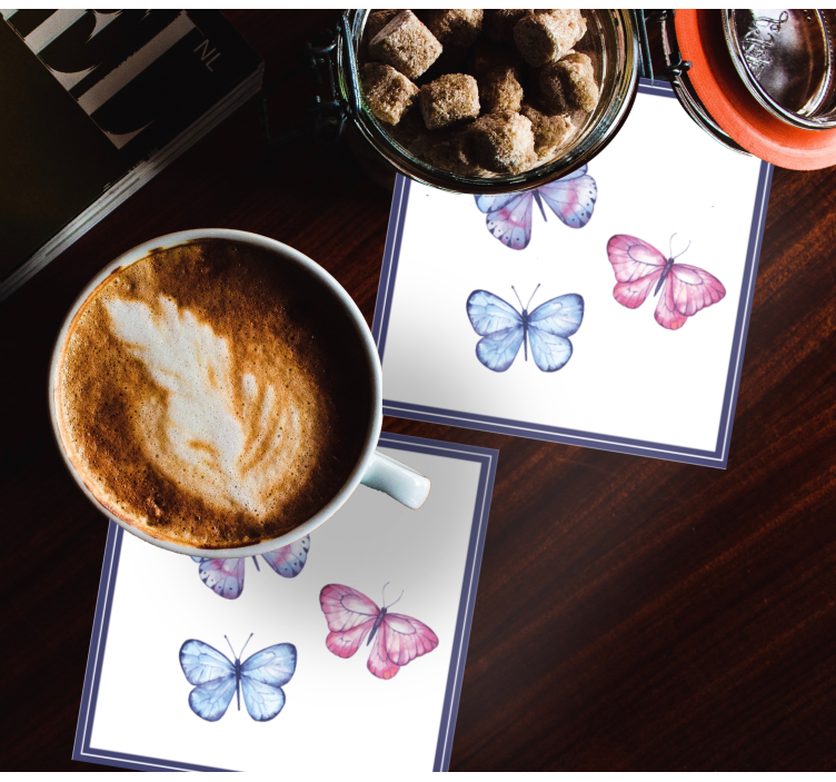 Borboletas rosa e azul mais base para copos - TenStickers