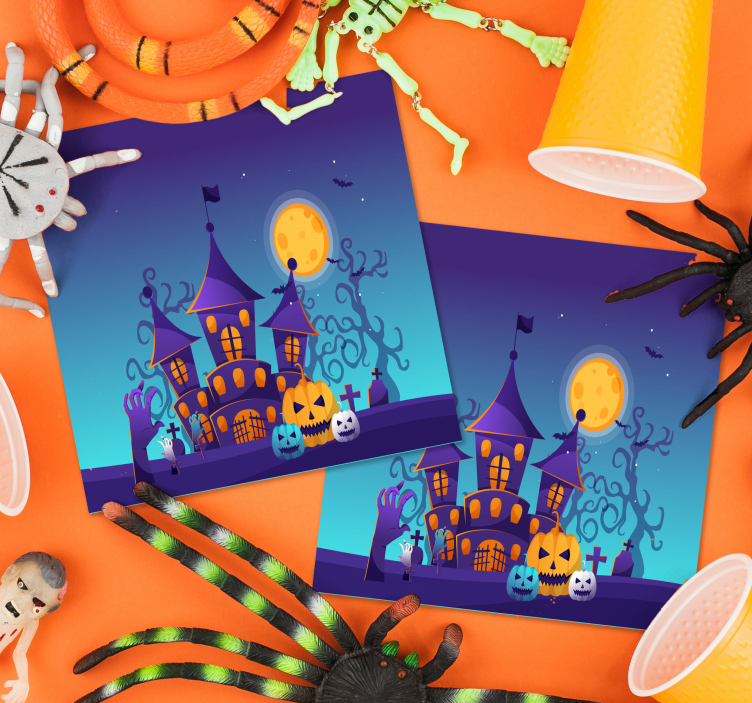 Cemitério assustador com morcegos base para copos de halloween - TenStickers
