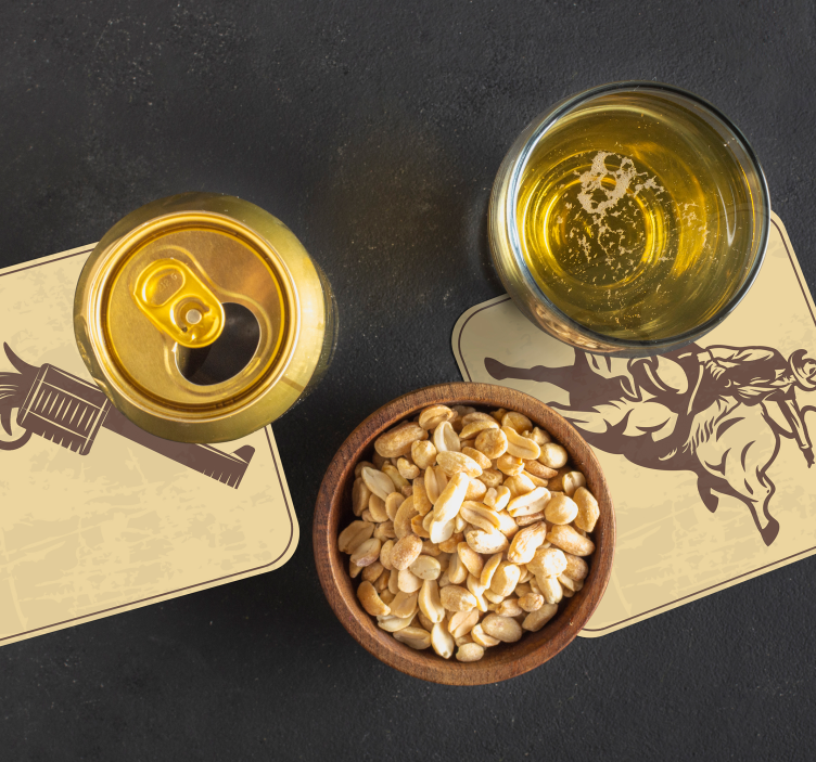 Cowboy montando uma base para copos de touro - TenStickers