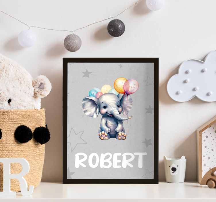 Poster animais variados bebê elefante com balões - TenStickers