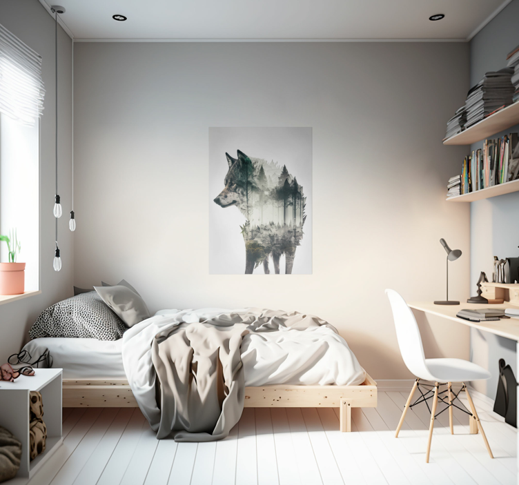 Poster animais variados Lobo dupla exposição - TenStickers