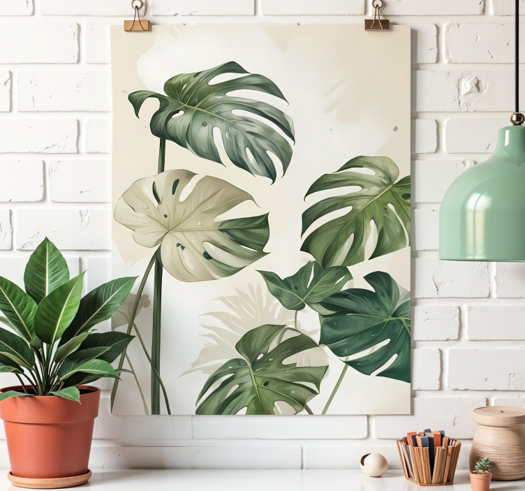 Poster desenho artístico folhas de monstera - TenStickers