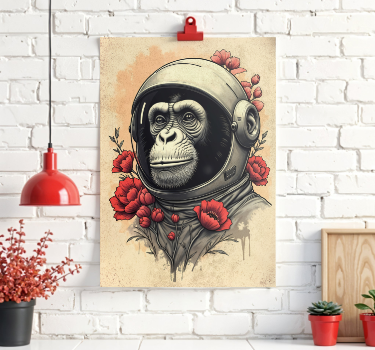 Poster desenho artístico macaco astronauta - TenStickers