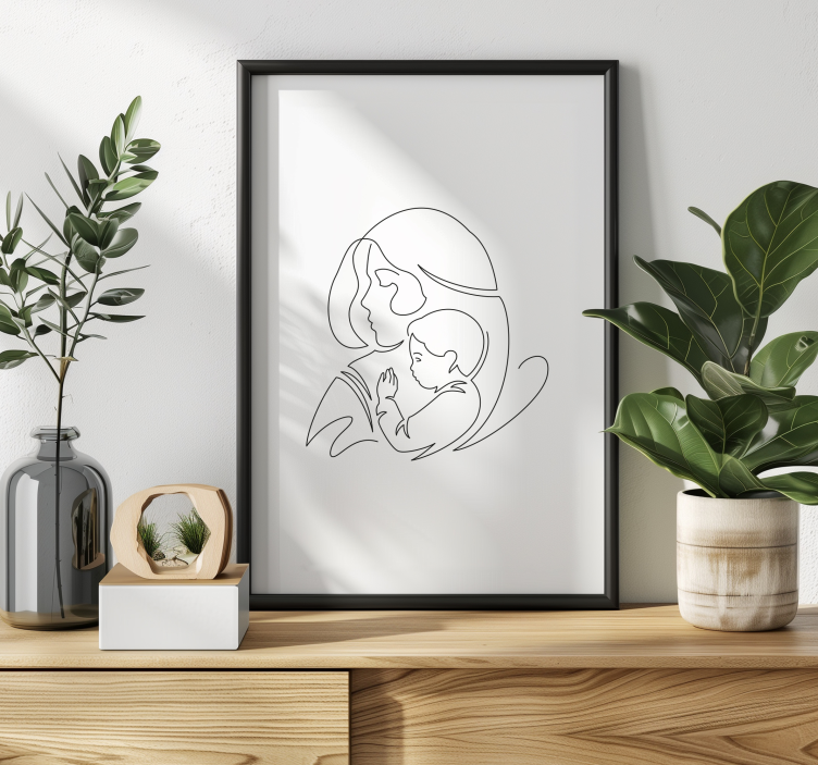 Poster para sala desenho de linha mãe e filho - TenStickers