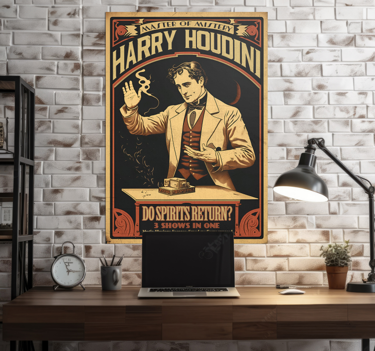 Poster retro houdini é um dos mais famosos artistas de ilusionism - TenStickers