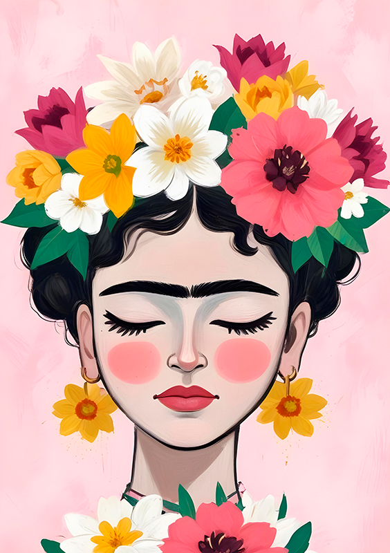 Poster arte chapéu de flor frida - TenStickers