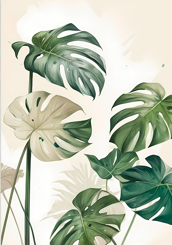 Poster desenho artístico folhas de monstera - TenStickers