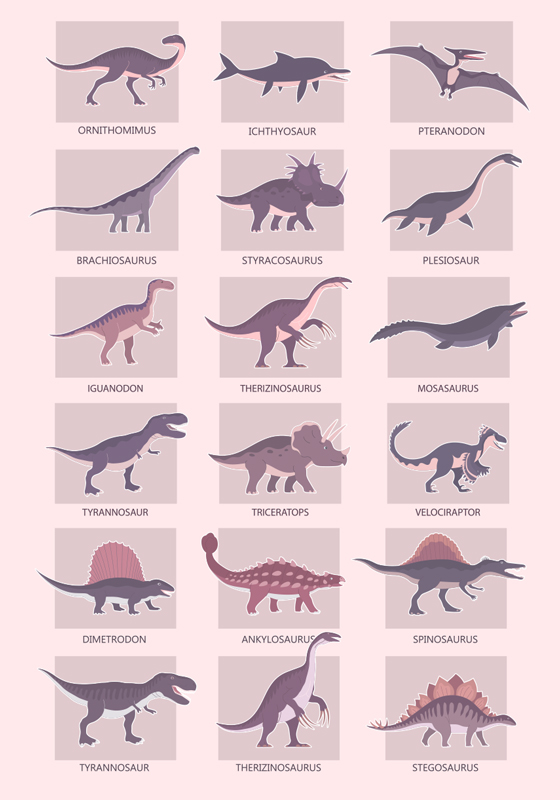 Poster de dinossauro diferentes tipos - TenStickers