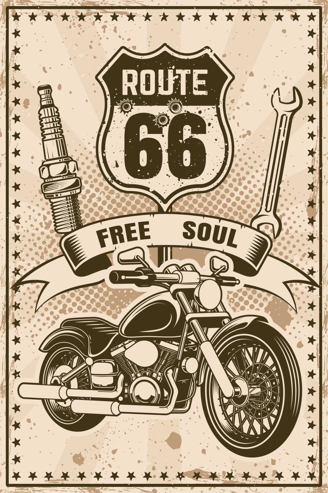 Poster para sala rota 66 motocicleta - TenStickers