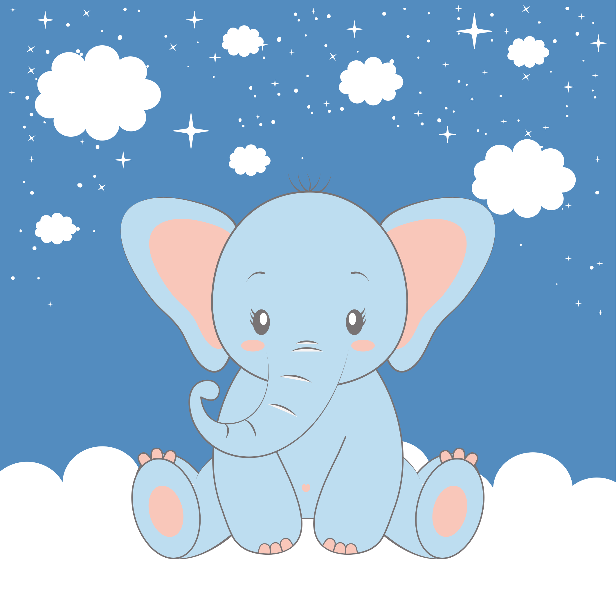 Poster infantil elefante azul fofo em cartoon - TenStickers