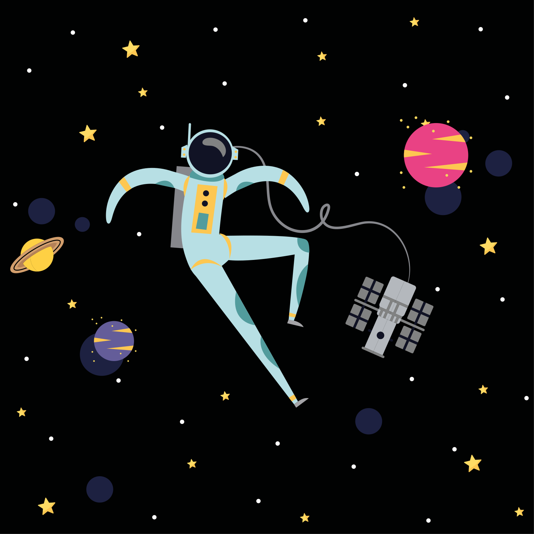 Poster infantil astronauta flutuante em cartoon - TenStickers