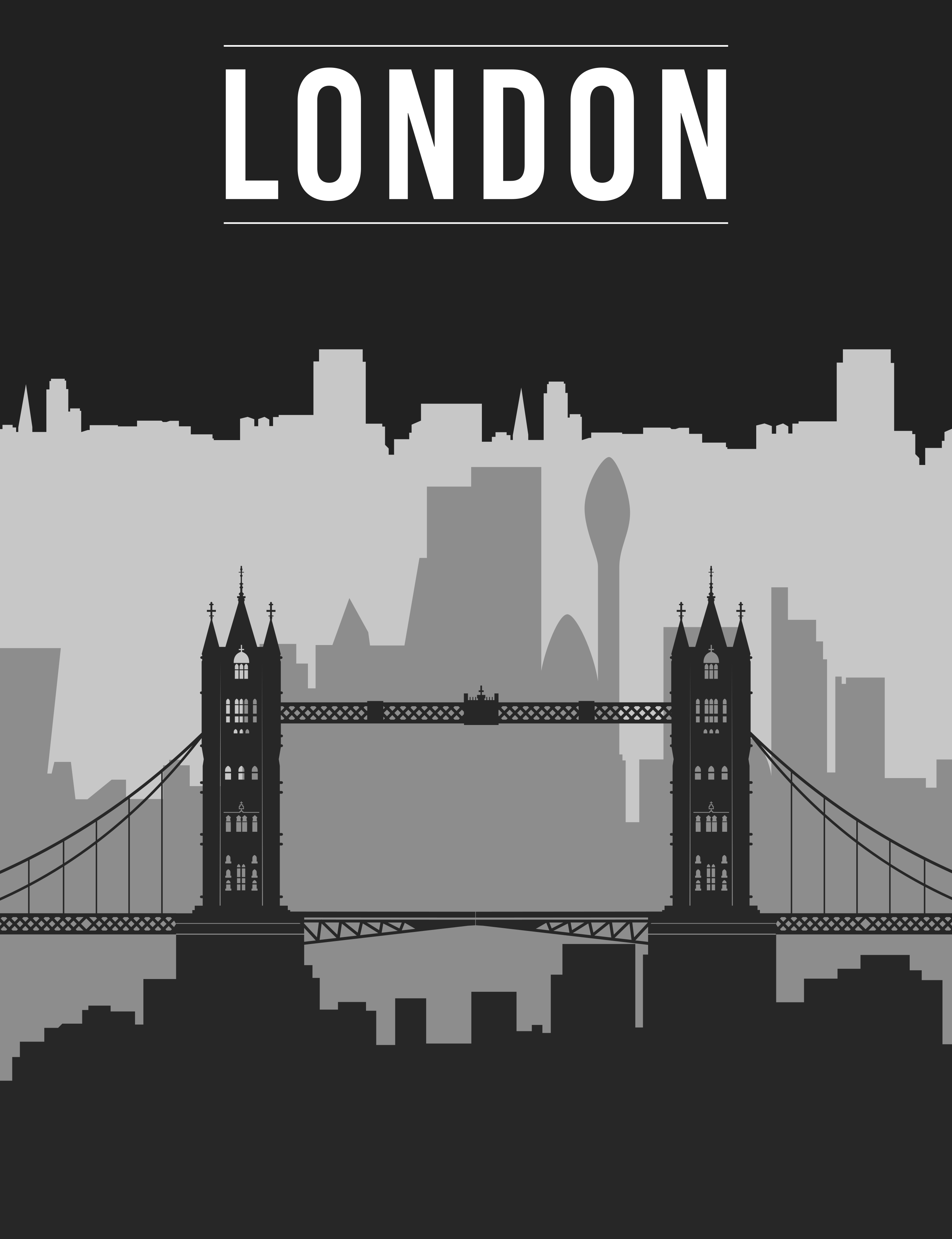 Poster de frases skyline de londres em preto e cinza - TenStickers