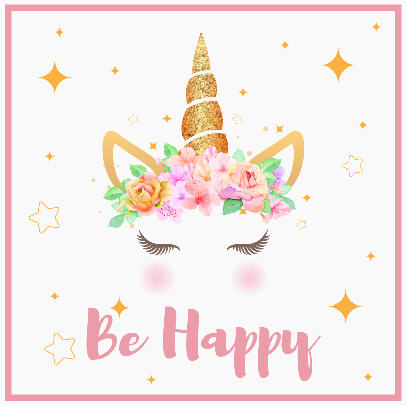 Poster juvenil unicórnios frase de ser feliz - TenStickers