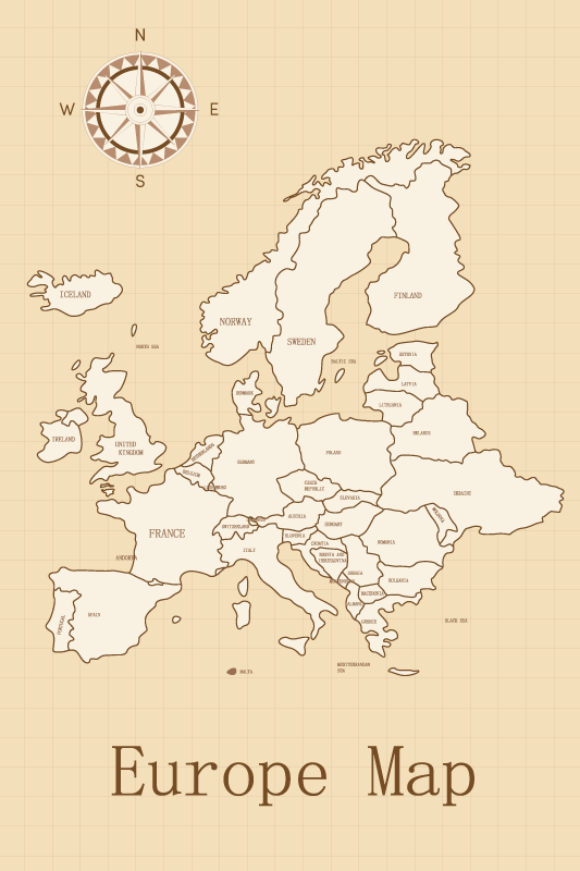 Poster do mapa mundial europa em fundo bege - TenStickers