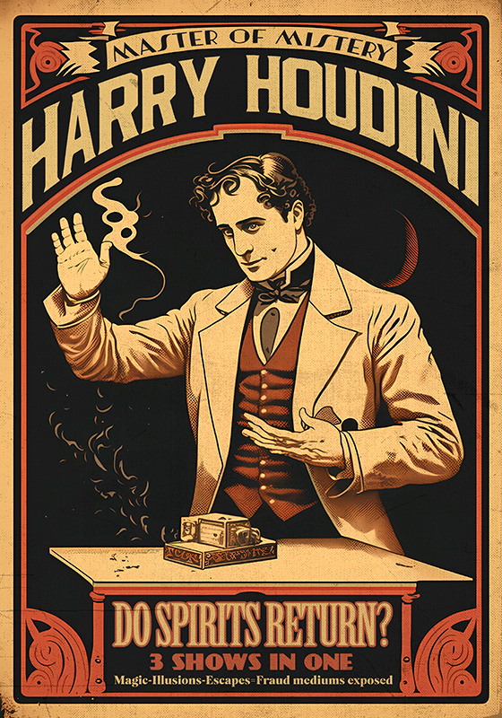 Poster retro houdini é um dos mais famosos artistas de ilusionism - TenStickers