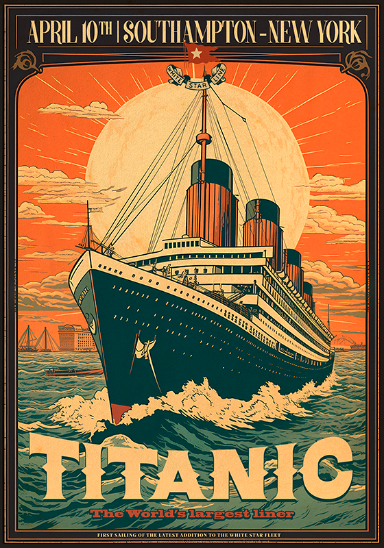 Poster retro a primeira viagem do Titanic foi um evento marcante  - TenStickers