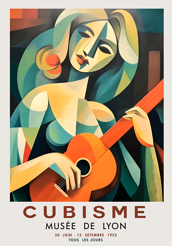 Poster arte retrato cubista de mulher com violão - TenStickers