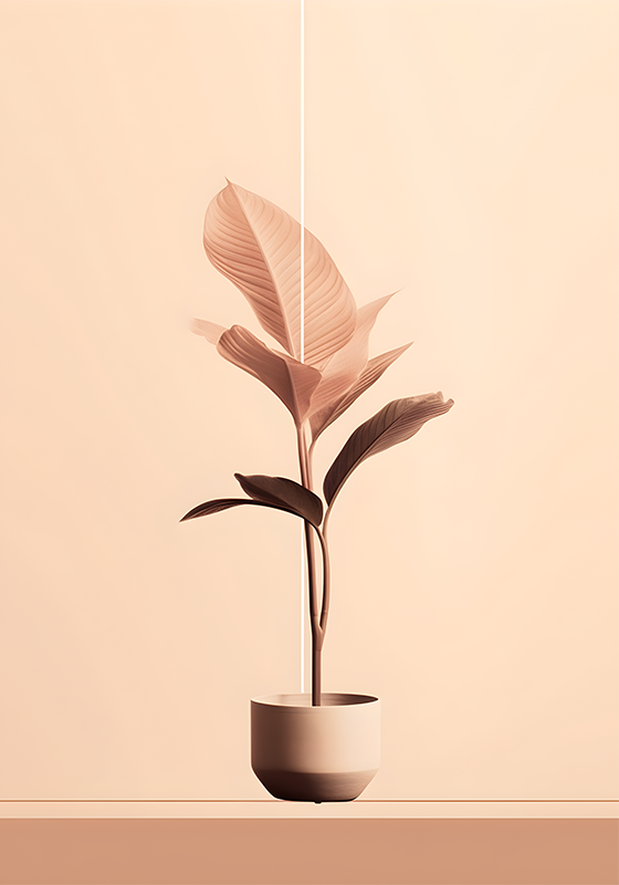 Poster minimalista planta vertical em cores bege - TenStickers